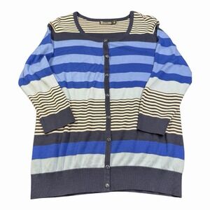 7th Avenue Design Studio NY & Co Button Cardigan Blue Striped 3/4 Sleeve XL
